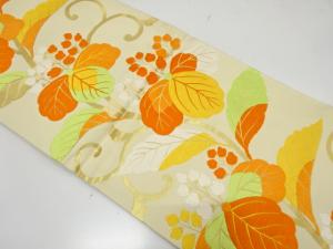 桐唐草模様織り出し　開き名古屋帯